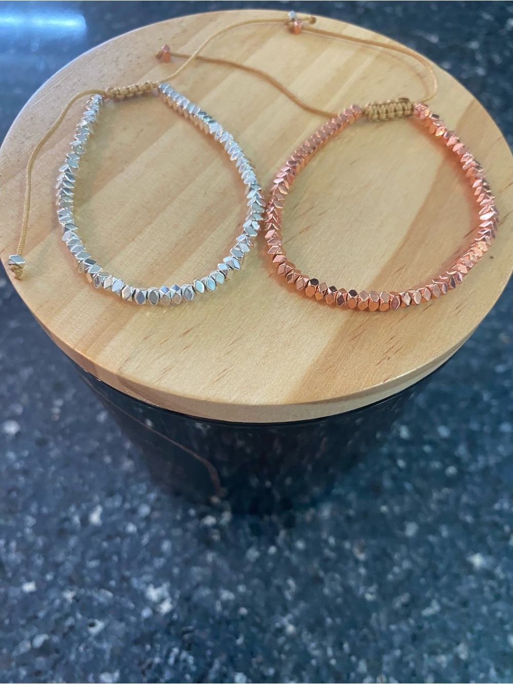 Adjustable Beaded Bracelet Set - Silver & Rose Gold